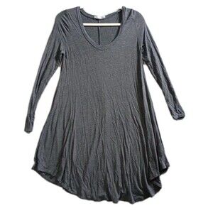 Reborn J Stretch V-Neck Long Sleeve Knee Length Soft Knit Dress Gray Size Small